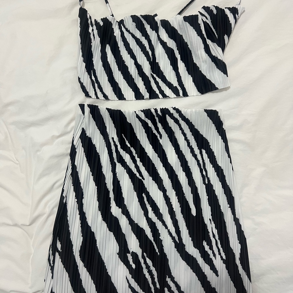 PrettyLittleThing Black and White Zebra Skirt Set